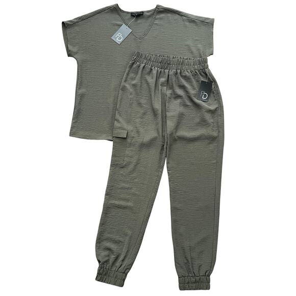 Fred David Womens 2 Piece‎ Matching Summer Set Short Sleeve Top & Joggers Size L - Picture 1 of 11